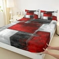 thumbnail image 3 of Manfei Modern Geometeic Square Twin Sheet Sets,Abstract Plaid Twin Fitted Sheet,Red Gray White Flat Sheet For Teens,Breathable Home Decor,3pcs, 3 of 7