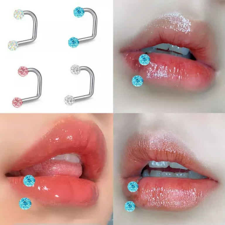 GKNET Stainless Steel D Rod C-Shape Lip Ring Body Piercing Lip Stud Women  Delicate Jewelry CZ-White-1.2*10*3mm