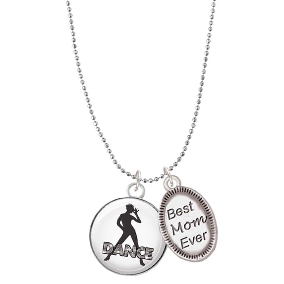 Delight Jewelry Silvertone Domed Jazz Girl with Hat Best Mom Ever Charm Necklace