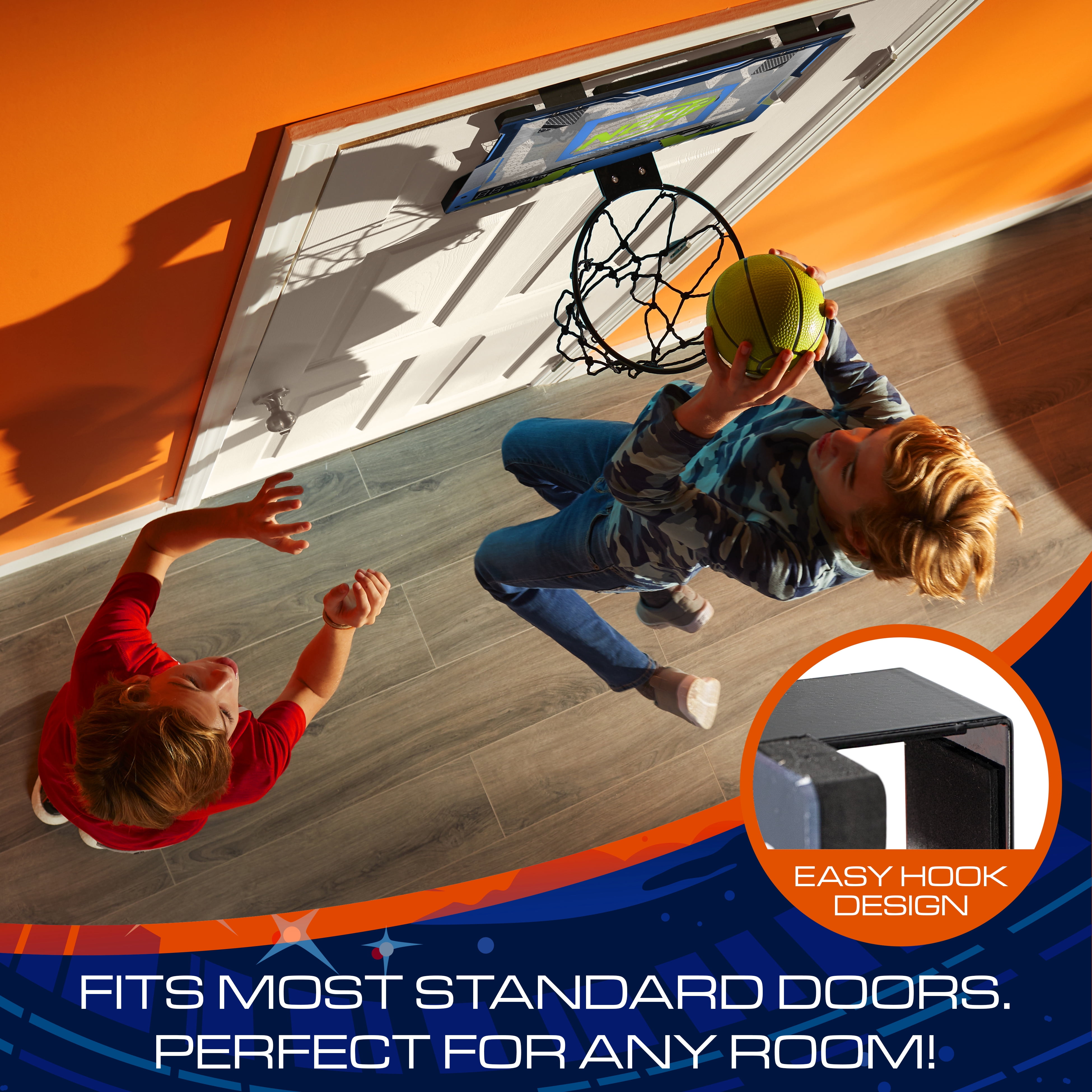 NERF LED Over the Door Mini Basketball Hoop - Pro Hoop Light Up Indoor Kids Basketball Hoop - Electronic Slam Dunk Mini Hoop Set with Mini Basketball - Door + Bedroom Indoor Hoop for Kids