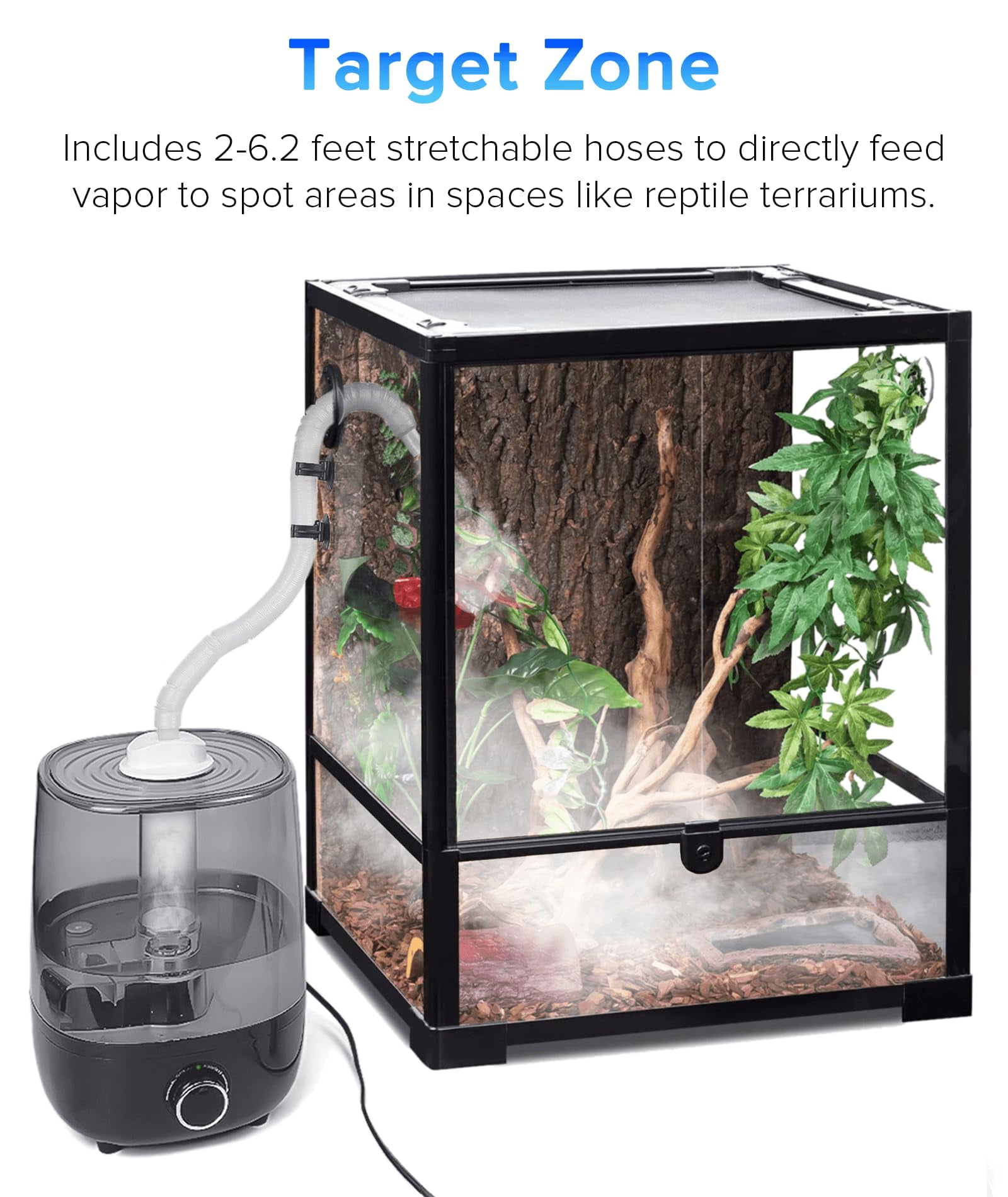 Top fill Reptile Fogger Terrariums Humidifier Fog Machine Mister with 4L Visible Large Tank & Extension Hoses, Suitable for Terrariums & Enclosures, Ideal for Reptiles/Amphibians/Herps/Vivarium/Moss