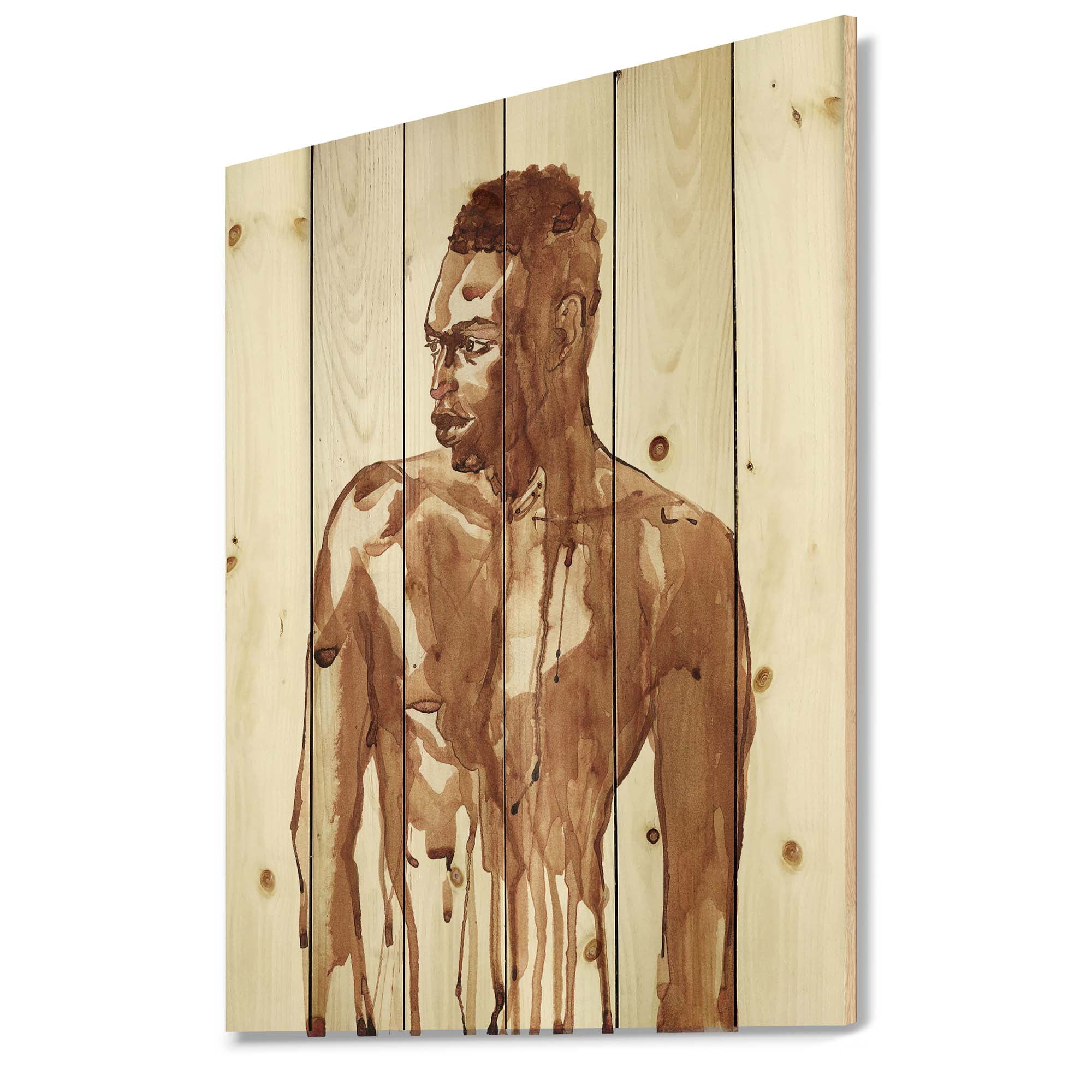 Designart 'Portrait of Handsome African Man On White II' Modern Print on Natural Pine Wood