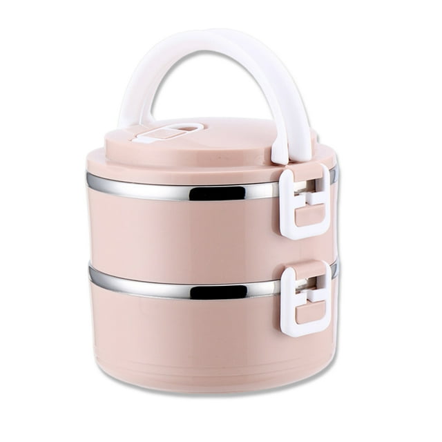 Bearachild Contenedor de comida apilable de acero inoxidable a prueba de fugas para adultos y niños, fiambrera grande Mostrada Rosado 2 capas Bearachild HA008527-05