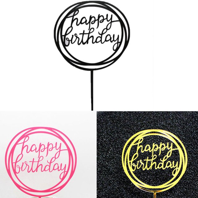 Round Happy Birthday Letter Cake Cake Topper; Acrylic Topper Acrylic DIY Cupcake Cake Smash Candle Party Handmade Stick