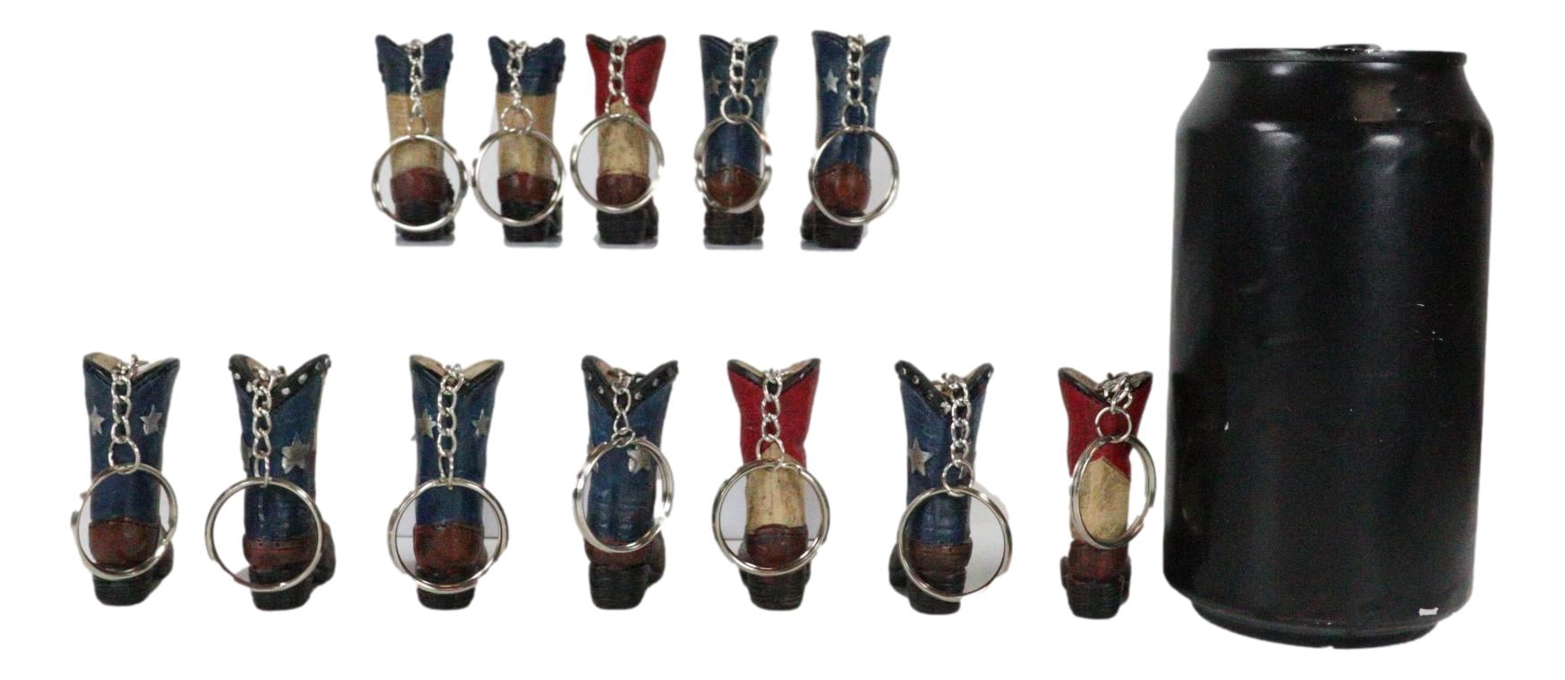 Pack of 12 Western Patriotic Texas Cowboy Faux Leather Boots Keychain Figurines