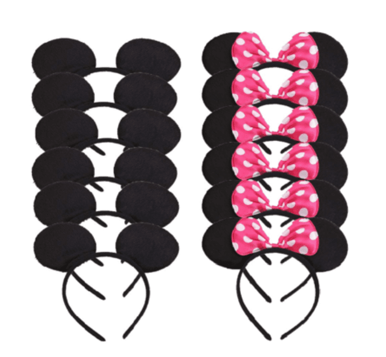 24 Minnie Mickey Mouse Ears Headbands Black Light Pink Bow Party Favors Birthday 