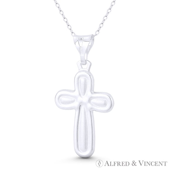Fancy Modern Christian Cross Lightweight Pendant & Chain Necklace in .925 Sterling Silver