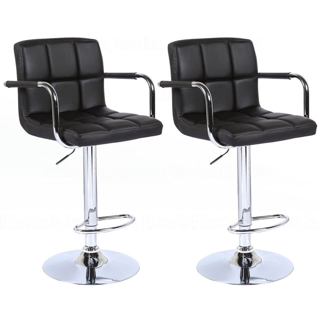 Bronte Living Leatherette Bar Stool 360 Swivel High Backrest Adjustable Height Base with Hard Floor Protection Plastic - Series Grace - Set of 2