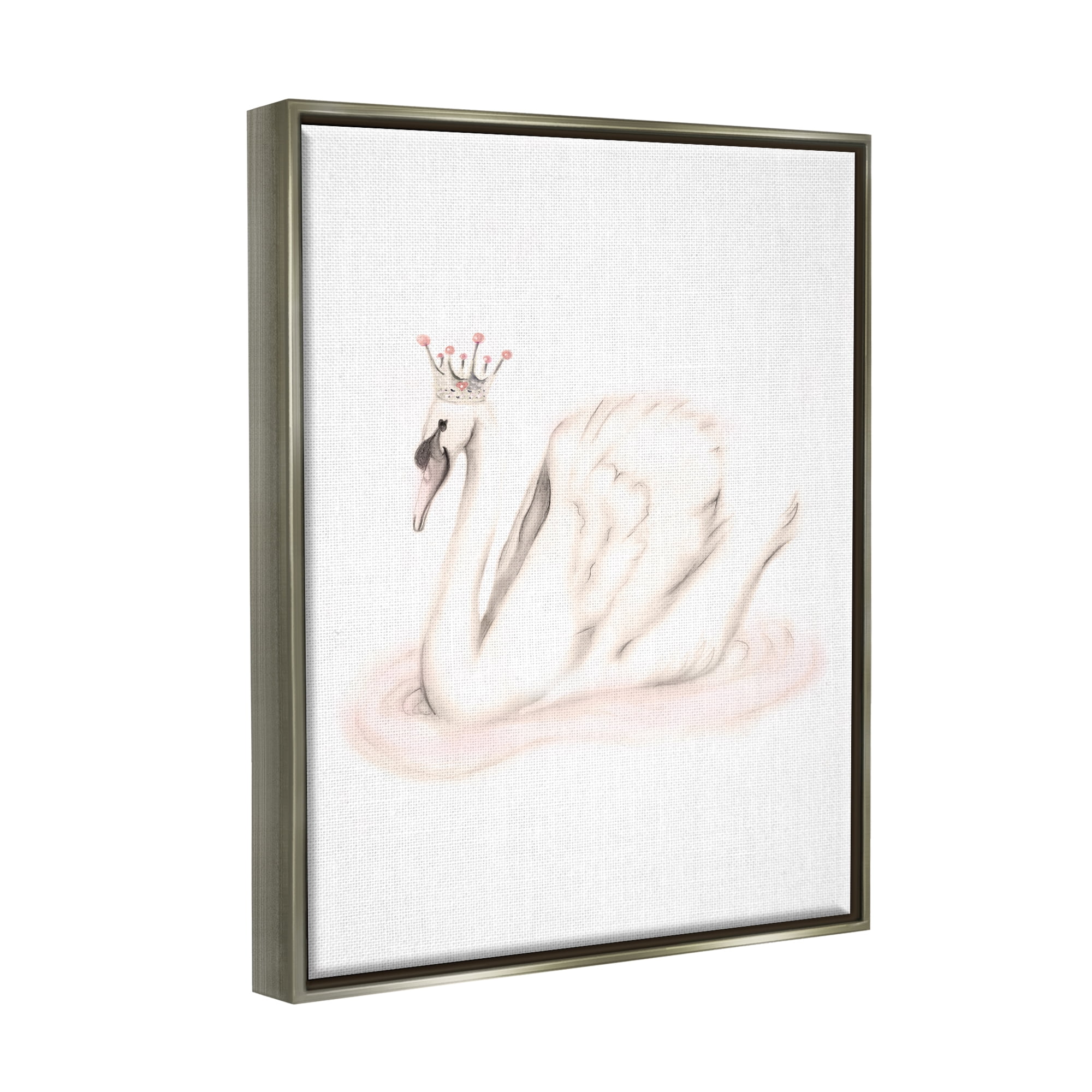 Stupell Industries Elegant Swan Princess Wearing Crown Tiara Pink Jewels Graphic Art Luster Gray Floating Framed Canvas Print Wall Art, Design by Studio Q