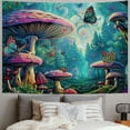 thumbnail image 2 of PRATYUS  Aesthetic Tapestry, Psychedelic Forest of Colorful Mushrooms Surreal Forest Full Moon Night, Fabric Wall Hanging Decor for Bedroom Living Room Dorm, Multi Size, Turquoise Multicolor Painting, 2 of 6