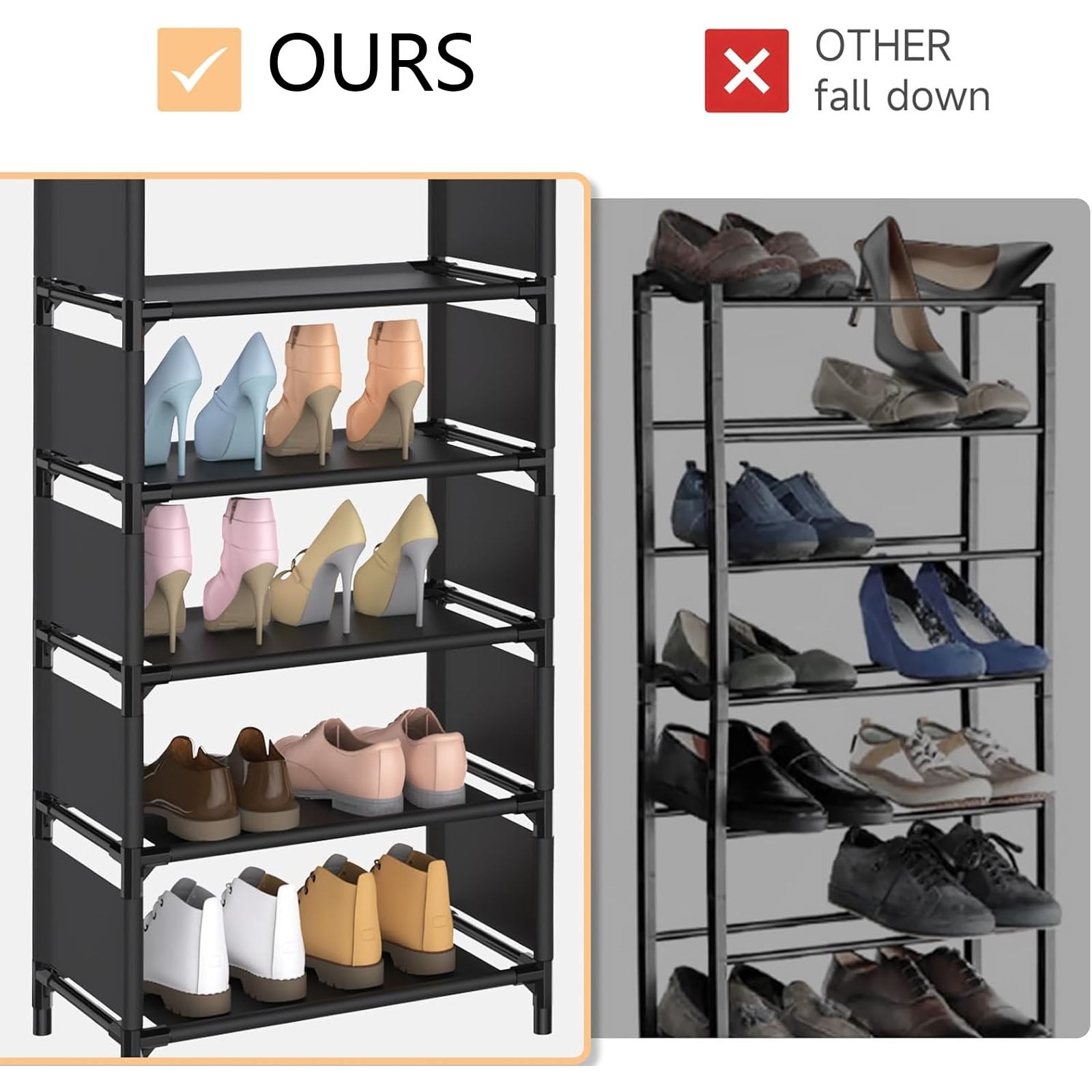 10 Tiers Vertical Shoe Rack, Stackable Combination Shoe Rack, Up to 20-24 Pairs, Sturdy Metal Narrow Shoe Rack Shoe Shelf, Space-Saving Tall Shoe Rack for Hallway Garage Living Room