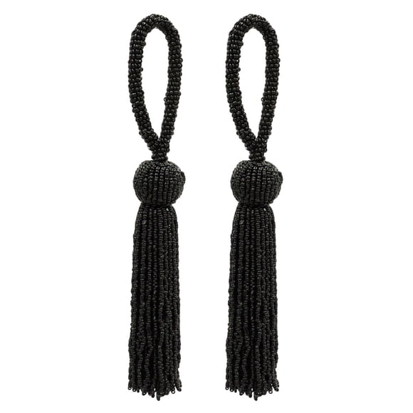 Opulent Perles Artisanales 4 1/2 Pouces (11cm) Clé à Pampilles, Boucle de 2 1/2 Pouces (6cm) avec Design de Perles Enfilées à la Main (Style KTB450), Noir Pur K9 (Noir Jet) Ensemble de 2