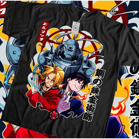 Fullmetal Alchemist Elric Brothers New T-shirt Anime Tee All Size Black | eBay