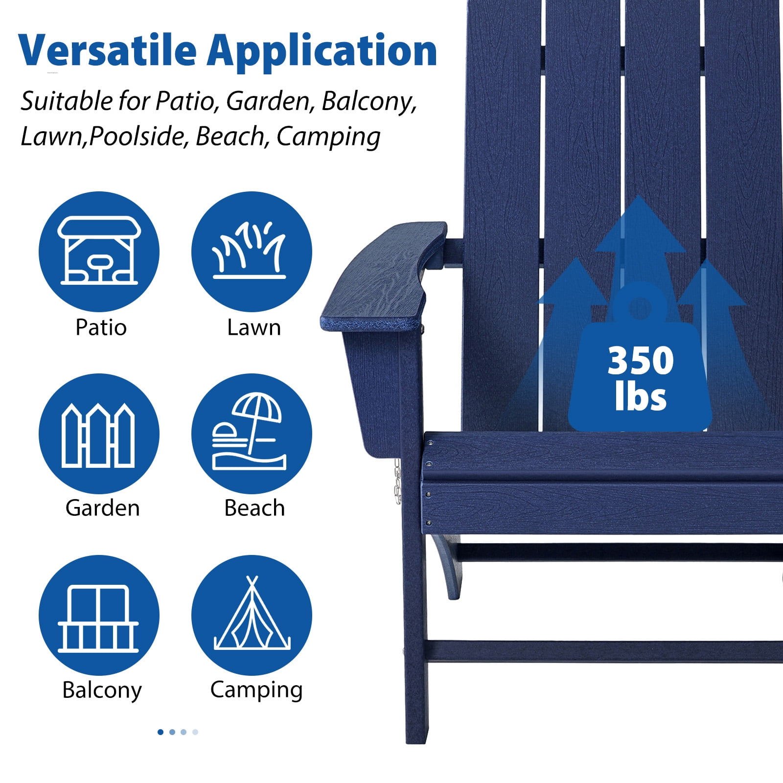 Garpans Folding Adirondack Chairs Set of 2 Weather Resistant Outdoor Adirondack Chair HDPE Outdoor Chair for Patio Front Porch Pool Garden Deck Fire Pit Outside, Navy Blue