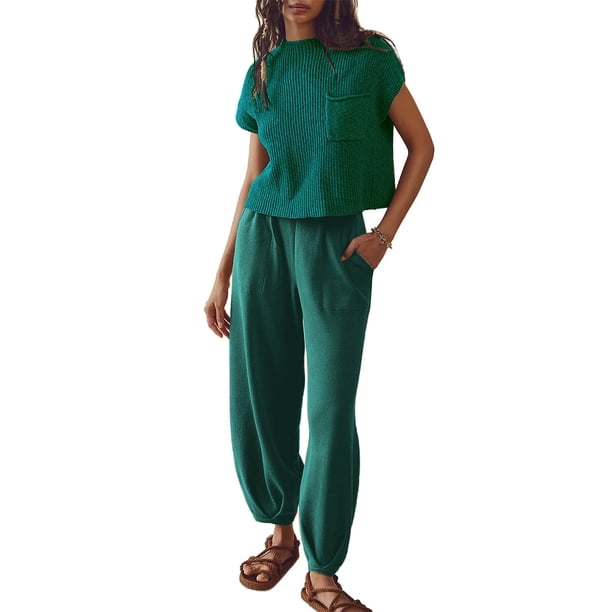 Lucakuins - Conjunto de pantalones para mujer, camiseta de manga corta con cuello redondo y pantalones largos, atuendo de verano Lucakuins moda