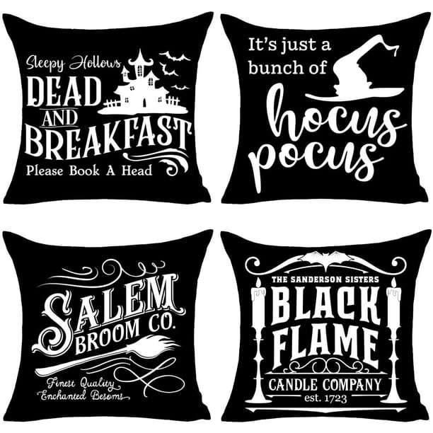 Juego de 4 fundas de almohada con decoración de otoño con citas de decoraciones de Halloween Fundas de almohada de lino y algodón para el hogar 18 x 18 pulgadas para granja rústica moderna Sincero Electrónica