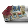 thumbnail image 3 of Coastal Soft Flannel Fleece Throw Blanket, Italian Design Mediterranean House with Greek Windows Print, Cozy Plush for Indoor and Outdoor Use, 70" x 90", Pale Brown Navy Blue, by Ambesonne, 3 of 6