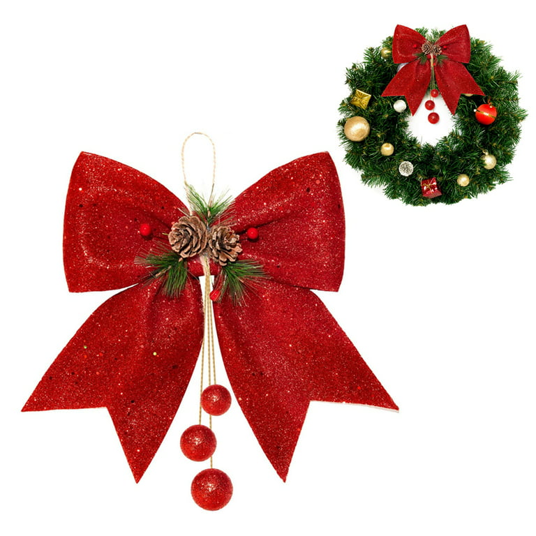 2 Pack Red Christmas Bows Outdoor Decorations, Large Christmas Tree Topper  Bow, Velvet Wreath Bow with Glitter for Xmas Home Front Door Decor,Red 