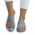 thumbnail image 5 of Miluxas Women's Denim Jean Sandals Cute Dressy Toe Ring Strappy Slip on Slide Flats Sandal Light Blue 8(39), 5 of 5