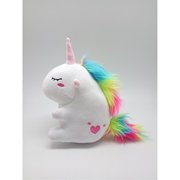 Angle View: cardboard castle ltd cute chubby unicorn plush stuffed animal, super soft plushie material, vibrant rainbow hair, 7.5" inches tall.