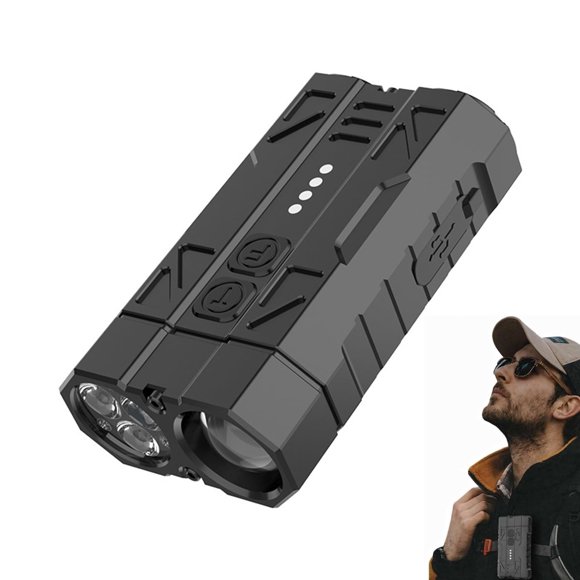Outdoor Flashlight with Zoom, 4 LEDs 8 Modes, Dual Switch Spotlight & Floodlight, Magnetic Base & Clip, Battery Display, Compact Pocket Flashlight(RL Black 1 PC)