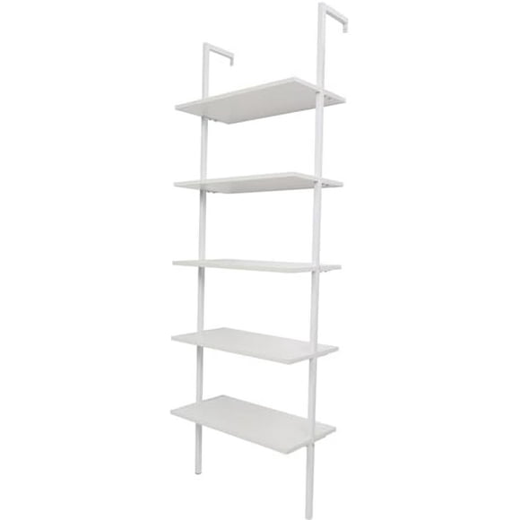 Generic Ladder Shelf, White 5 Tier Wooden Wall Mounted Bookshelf with Metal Frame, Modern Open Display Shelf, Storage Shelves for Bedroom, Home Office, Living Room, Large, 53841305