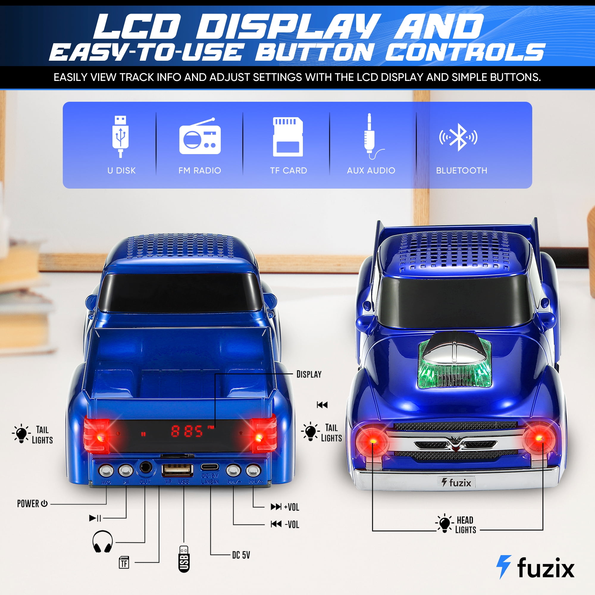 Fuzix WS-538 Car Bluetooth Portable Speaker with LED AUX USB FM Rechargeable