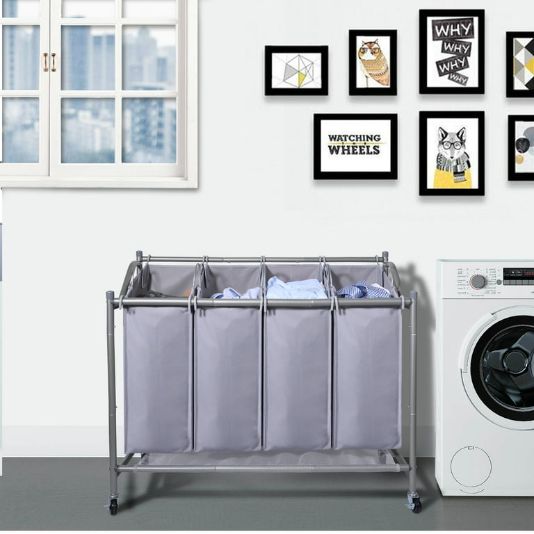 Ollieroo Classics Rolling Laundry Hamper,Heavy-Duty 4-Bag Laundry Sorter  Cart,Laundry Organizer with Wheels,Gray