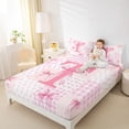 thumbnail image 3 of Erosebridal Pink Initial Letter T Kids Bed Sheets,Geometric Checkered Cute Bowtie King Sheets For Girls 4 Pieces, 3 of 6