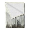 thumbnail image 2 of Forest Soft Flannel Fleece Throw Blanket, Misty Northern Nature Jungle with Hills and River at Dusk Water Reflection, Cozy Plush for Indoor and Outdoor Use, 50" x 70", Cream Grey Brown, by Ambesonne, 2 of 5