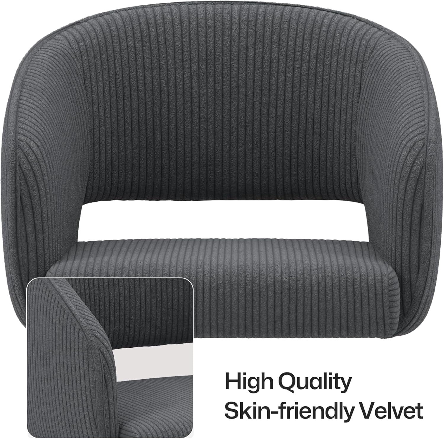 Home Office Swivel Desk Chair, Modern Corduroy Desk Chair, Height Adjustable Armchair with Gold Base, Ergonomic Office Chair for Living Room Vanity Study Computer Room, Gray