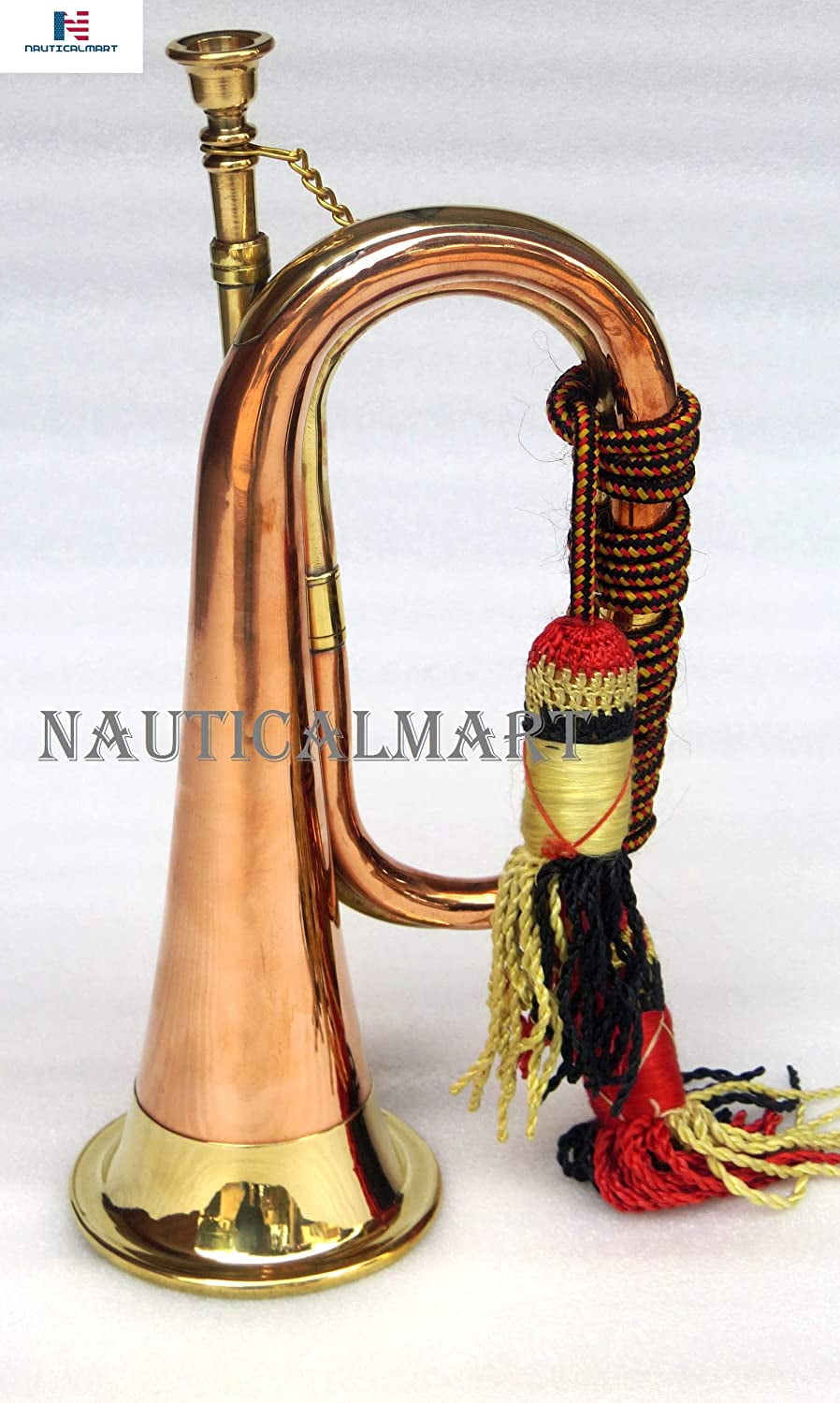 Nautical-Mart Brass And Copper Blowing Bugle Horn 10.6 Inch Signal Musical  Instrument Classic Style With Beautiful Colourful Rope Binding 