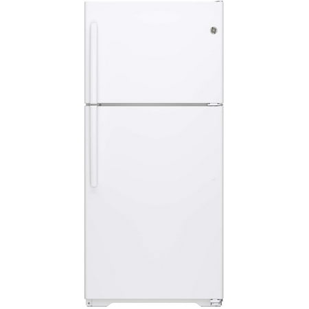 GTE18ITHWW 30 Energy Star Rated Top-Freezer Refrigerator with 18.2 cu. ft. Capacity Upfront Dual Temperature Controls Adjustable Glass Shelves Snack Drawer and Large Door Storage in White