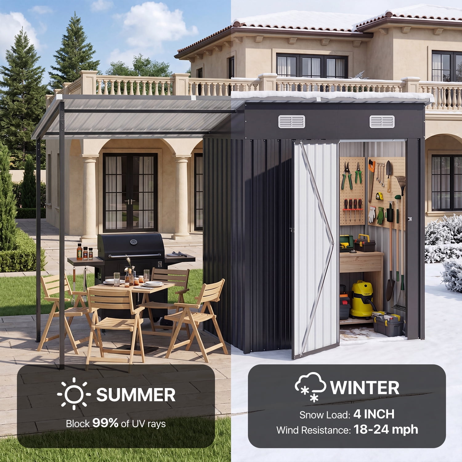 Clouddwell Metal Storage Shed with Hardtop Pergola 10x3 ft 2-in-1