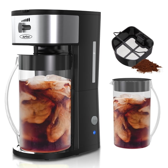 SUNVIVI Machine à Thé Glacé avec Pichet de 3 Pintes, Machine d'Infusion de Café Glacé pour Café Moulu, Sachets de Thé, Thé en Feuilles, Machines à Café 7 Tasses pour la Maison,