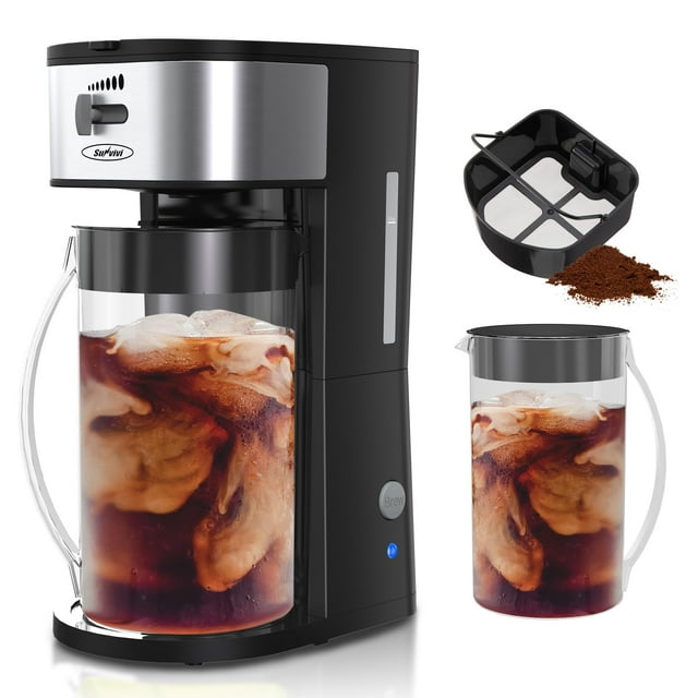 SUNVIVI Iced Tea Maker with 3-Quart Pitcher, Iced Coffee Brewing Maker for Ground Coffee, Tea Bags, Loose Leaf Tea, 7 Cups Coffee Machines for Home,