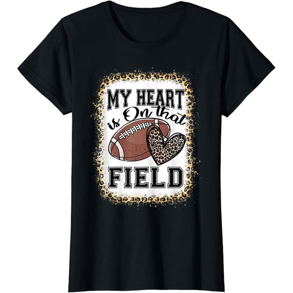 Bleached My Heart Is On That Field Football Mom Leopard T-Shirt
