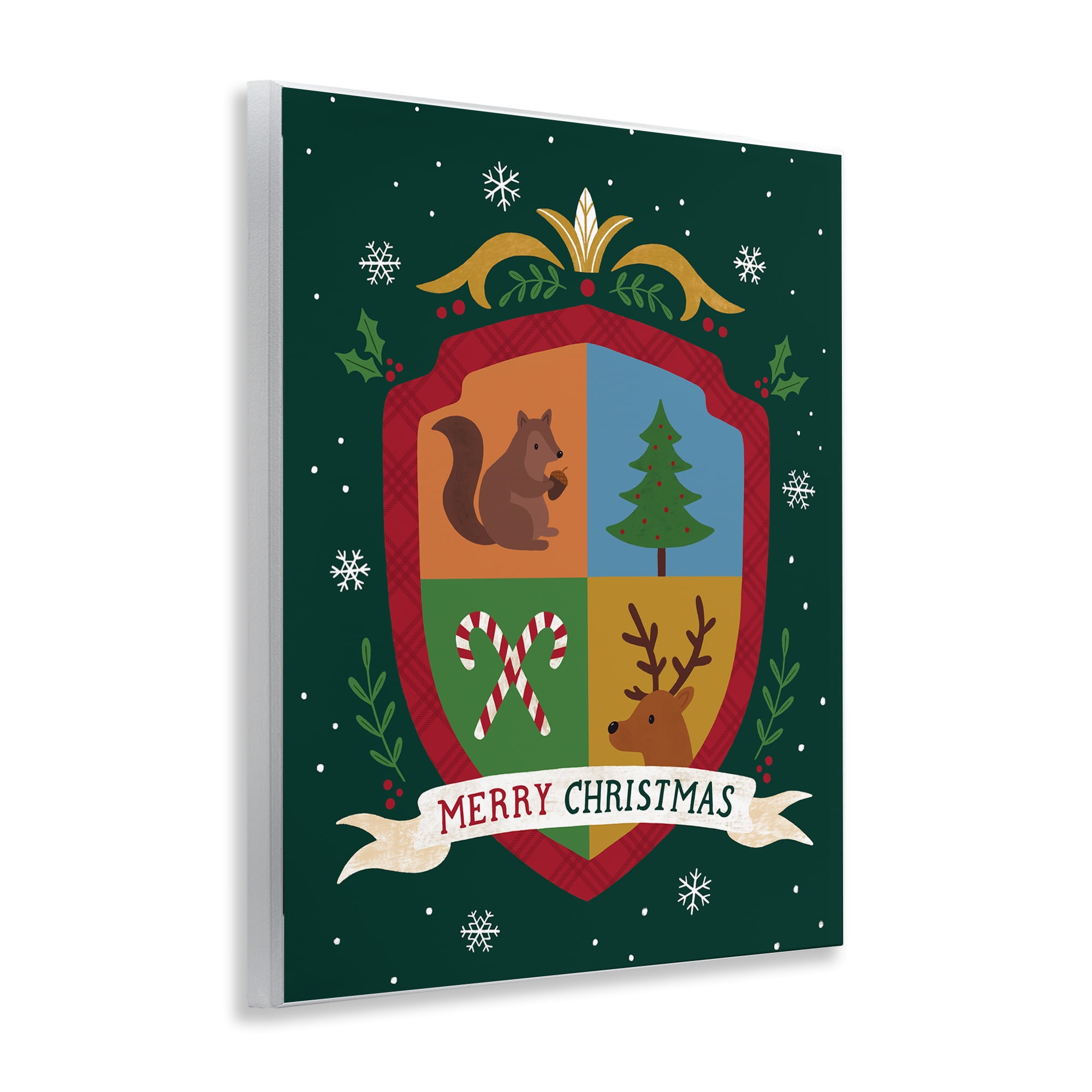 Stupell Industries Merry Christmas Woodland Crest Holiday Painting Unframed Art Prints Wall Art, 11 x 14