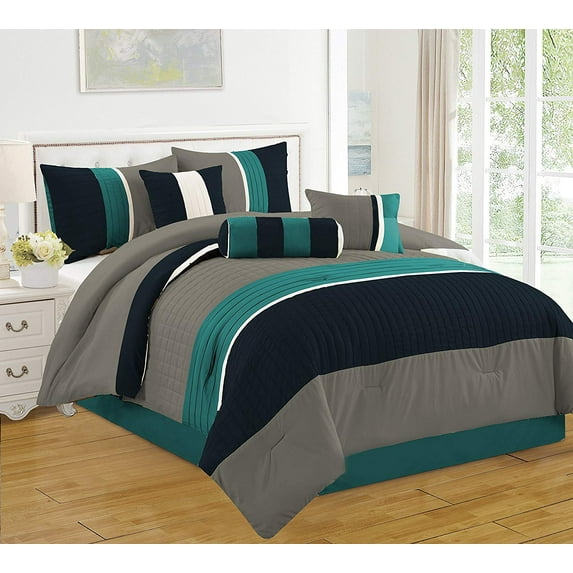 HGmart Luxury 7 Piece Bed in a Bag, California King with Comforter, Shams, Bed Skirt, Cushion, Breakfast Pillow, Neck Roll