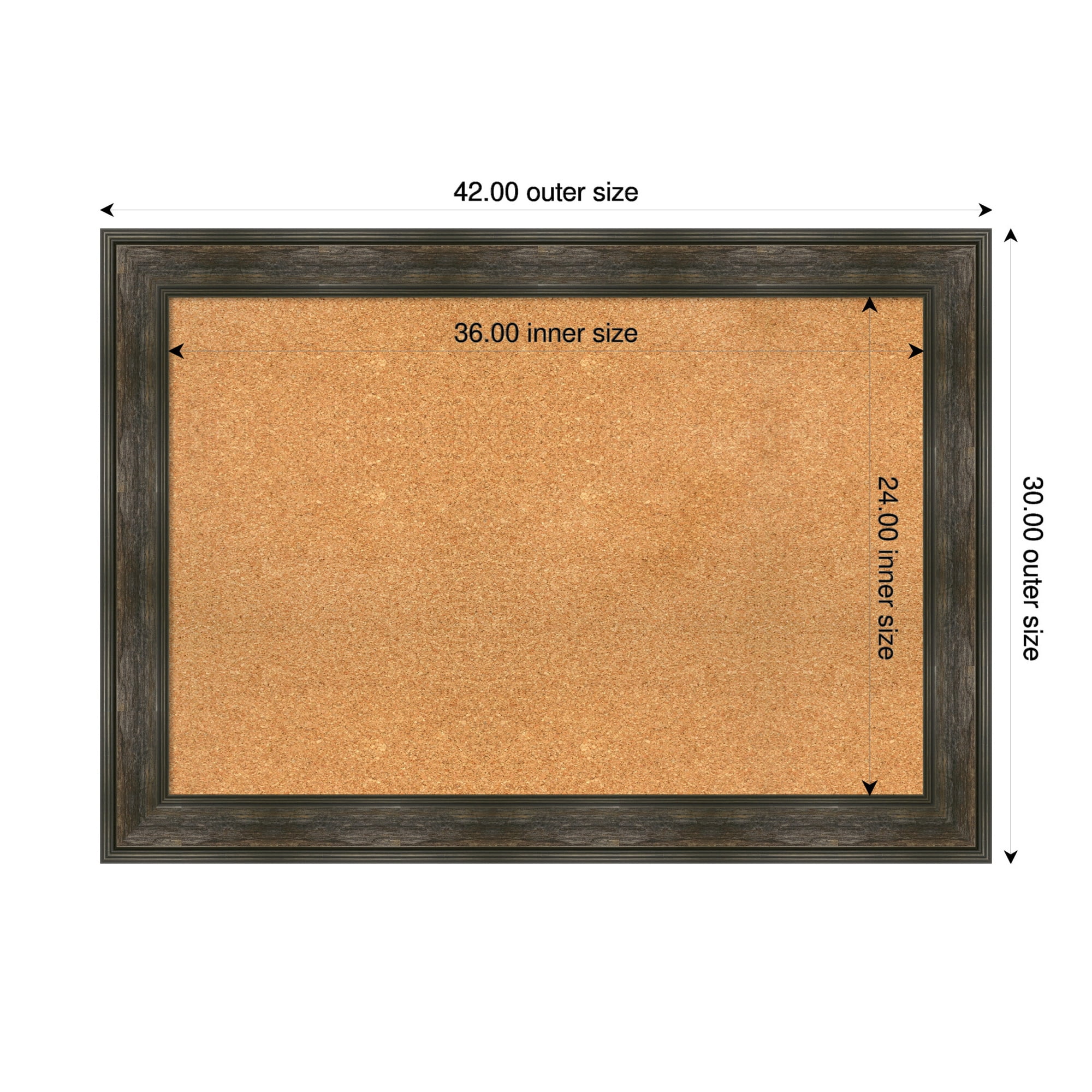 Amanti Art Natural Cork Board Framed Rail Rustic Char Bulletin Board 42 in. x 30 in.
