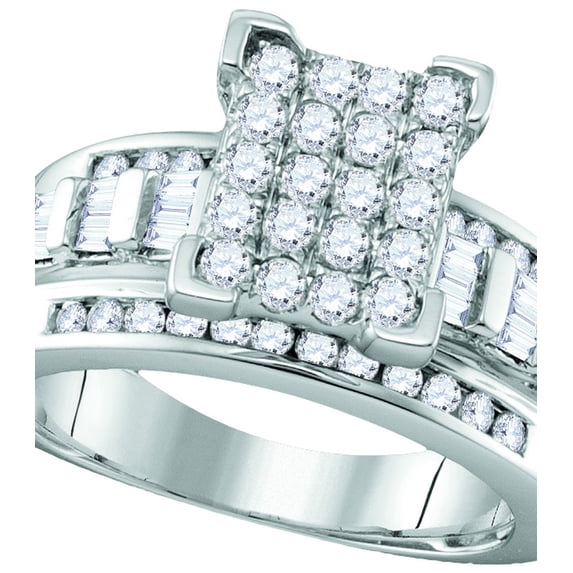 Sterling Silver Womens Round Diamond Rectangle Cluster Bridal Wedding Engagement Ring 1.00 Cttw