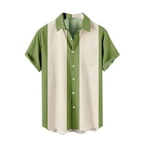 Mens Shirts with Pocket Button Down Loose Fit Summer Casual Tops Vintage Fifties Short Sleeve Collared Shirts
