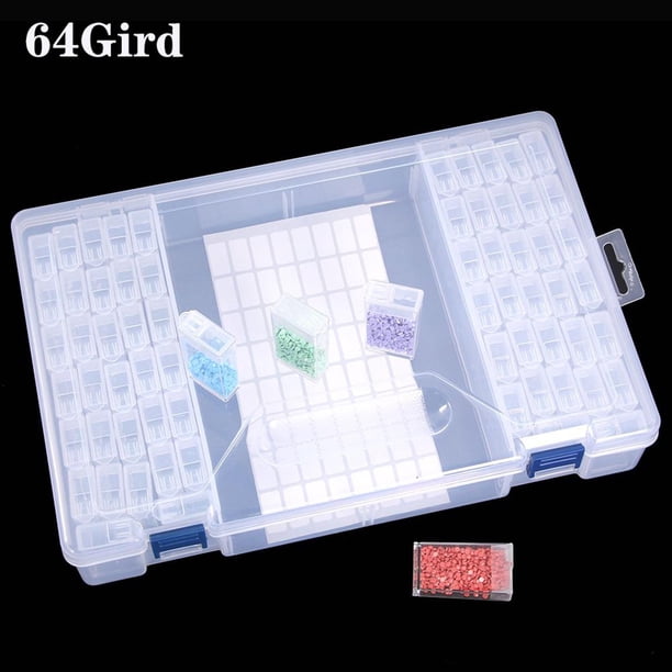 Caja de pintura de diamante con tapa, 64 rejillas, caja de almacenamiento de de plástico, contenedores, accesorios de pintura de diamante, perfecl Cajas de almacenamiento de diamantes