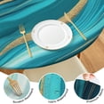 thumbnail image 4 of Teal Marble Gold Wave Pattern Round Fitted Tablecloth with Elastic Edge,Dining Table Cover Waterproof,Outdoor Round Tablecloth for Camping,Dining,Indoor and Outdoor, 4 of 7