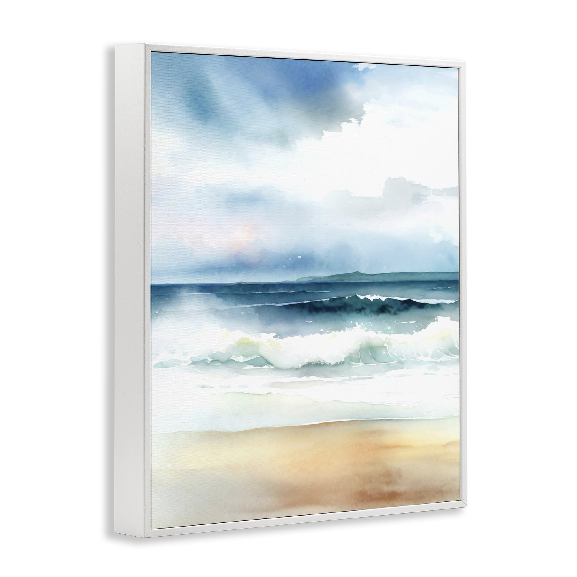 Stupell Industries Rolling Seaside Waves Coastal Painting White Framed Art Print Wall Art, 11 x 14