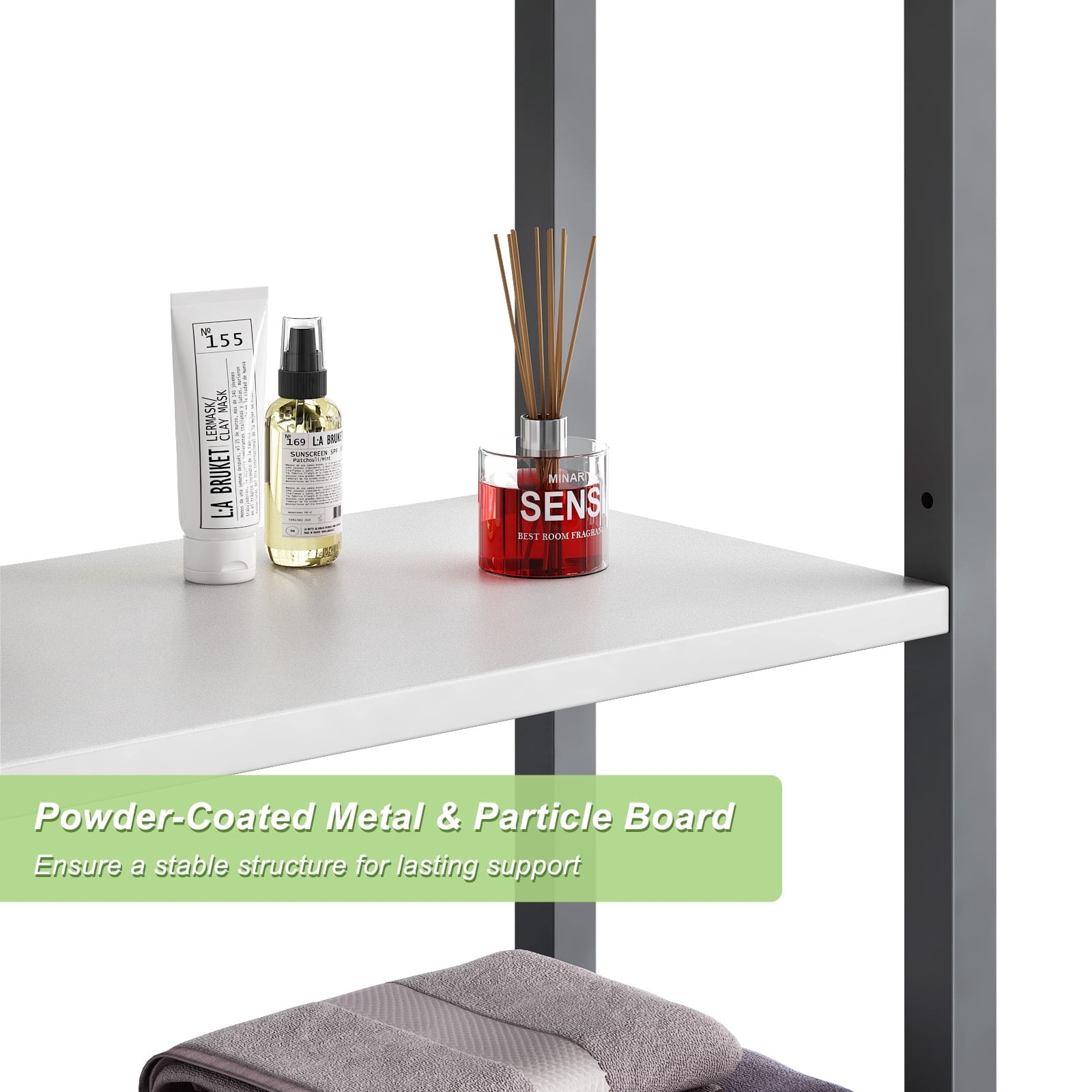 Biemlerfn Over The Toilet Storage Shelf, 4-Tier Wooden Bathroom Organizer Adjustable Saver Space Rack with Toilet Paper Holder, Gray&White