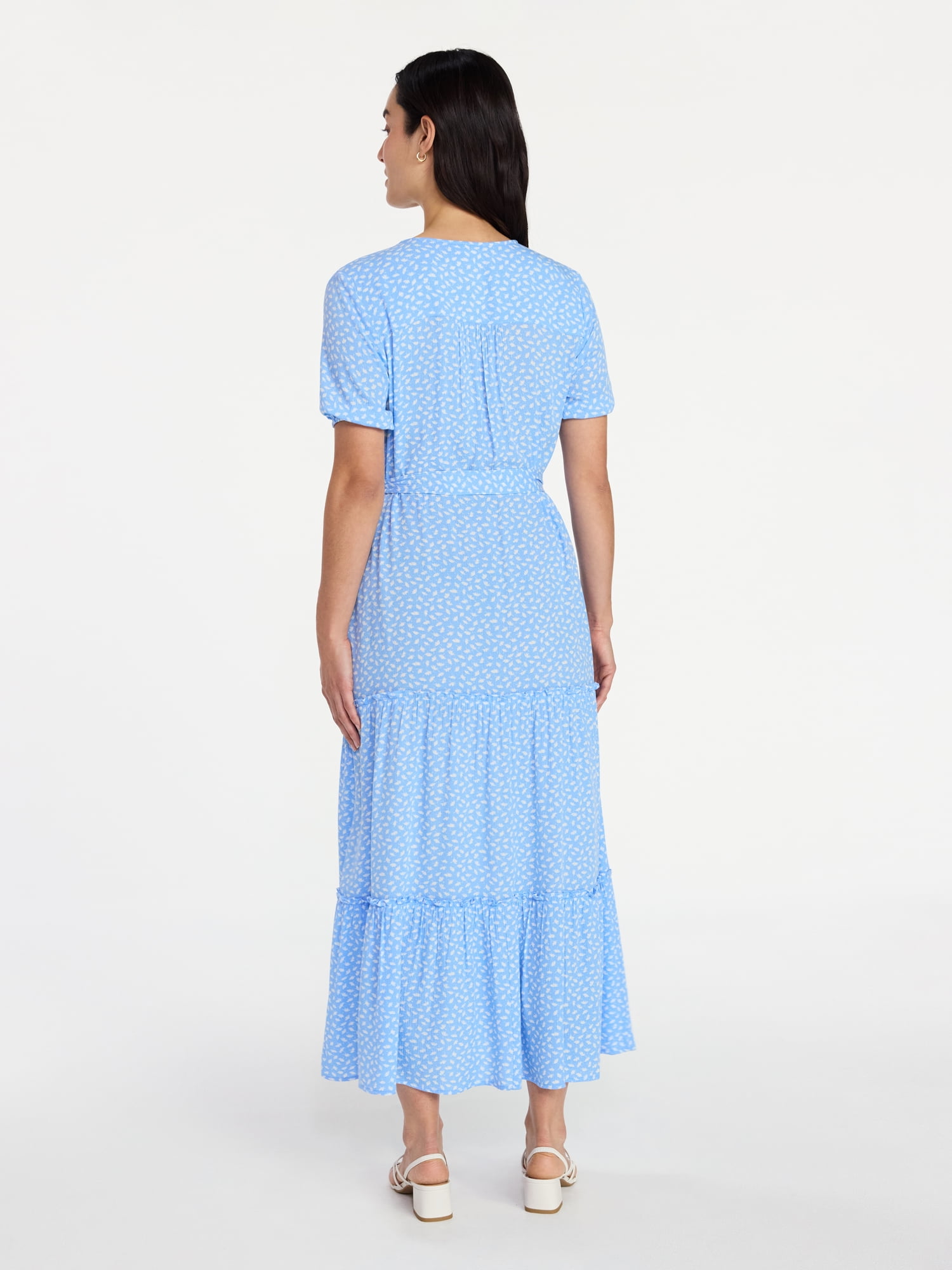 Time and Tru Women’s Crinkle Maxi Dress with Short Sleeves, Sizes XS-XXXL