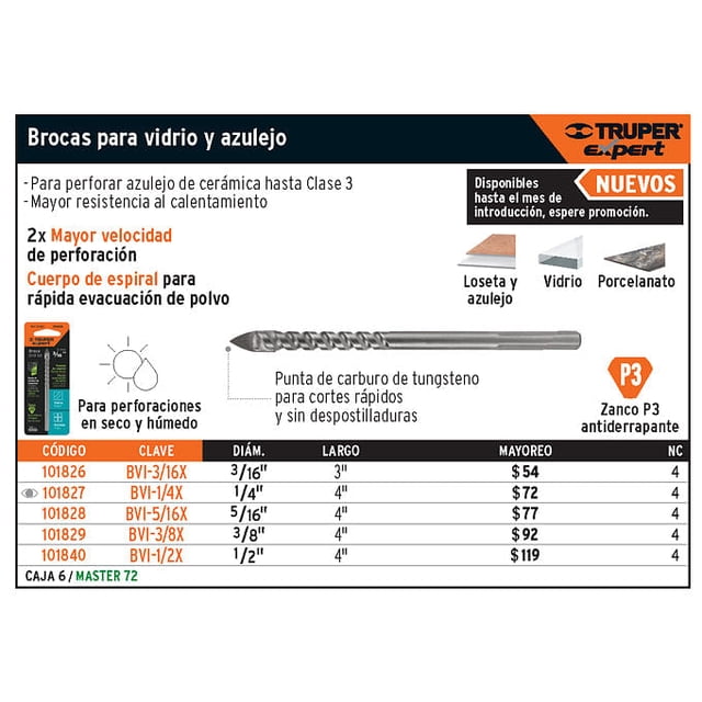 Broca para vidrio y azulejo 3/16', Truper Expert Truper Broca para vidrio y azulejo 3/16', Truper Expert
