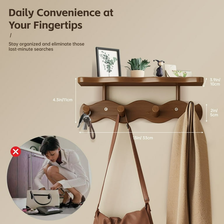 JIANIYA Wooden Shelf with Hooks, Decorative Wall Mounted Coat Rack