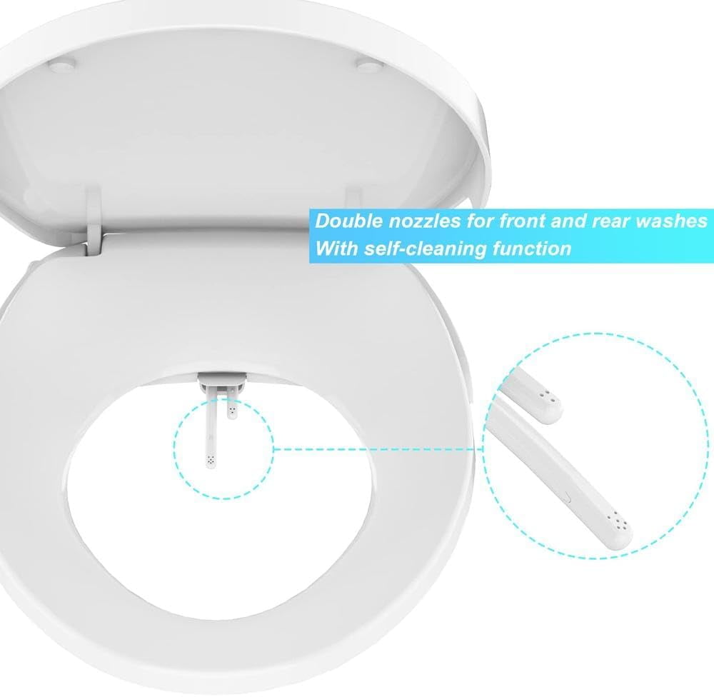 Premium Non-Electric Elongated Bidet Toilet Seat with Dual Nozzles, Easy DIY Installation, and Stylish Design for Enhanced Hygiene